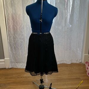AnnTaylor Petite 10P Black Sheer Chevron Crepe with Ribbon over Satin Skirt